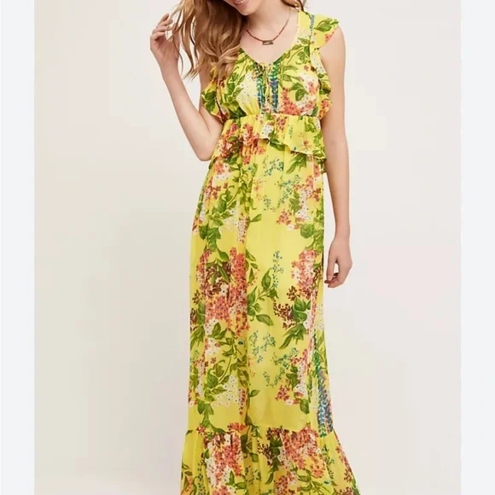Anthropologie PLENTY by Tracy Reese Yellow Floral Dress Medium